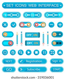 Vector set of buttons and switches on a white background. Modern design buttons with long shadows in a minimalist style - stock vector