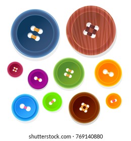 Vector set of buttons of various colors and size.