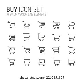 Vector set of buy thin line icons. Design of 20 stroke pictograms. Signs of buy isolated on a white background.