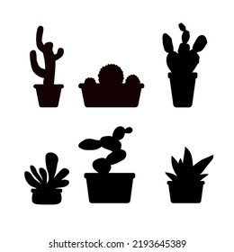 Vector set cactus. Black cactus silhouettes. Vector illustration.