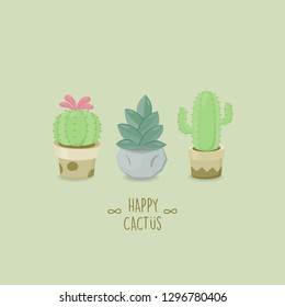 Vector set of cactus. Collection of exotic plants. Cactus on green background - Vector