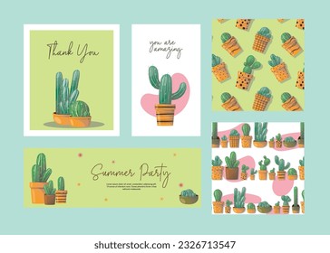 vector set cactus illustration printable card