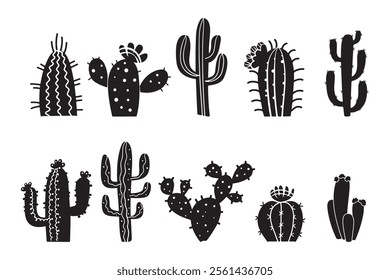 Vector set of cactus tree silhouettes