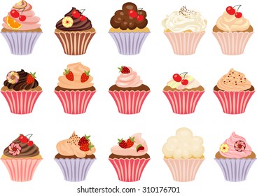 Vector set of cakes and cupcakes.