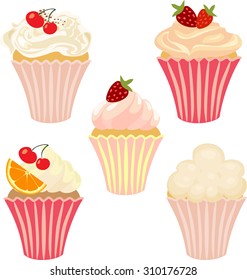 Vector set of cakes and cupcakes.