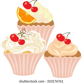 Vector set of cakes and cupcakes.