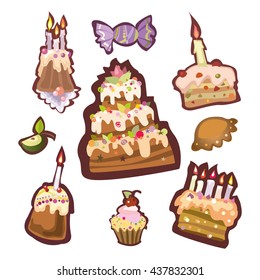 vector set of cakes and pies on a white background