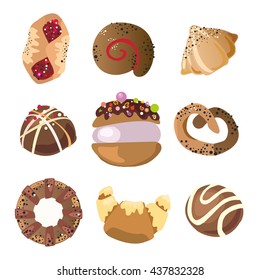 vector set of cakes and pies on a white background