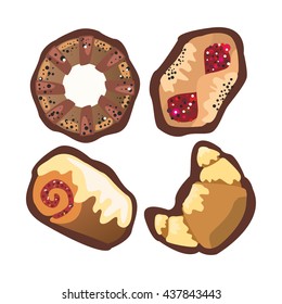 vector set of cakes and pies on a white background