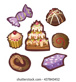 vector set of cakes and pies on a white background