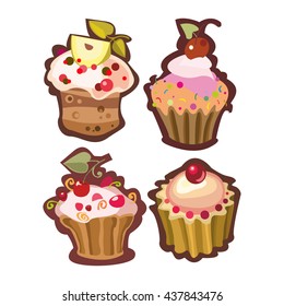 vector set of cakes and pies on a white background