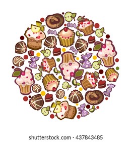 vector set of cakes and pies on a white background