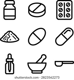 Vector Set of Calcium Supplement Icons Featuring Bone Health Minerals Vitamin Pills and Healthcare Symbols