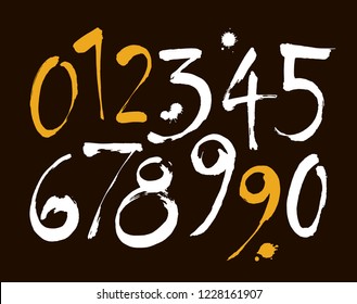 vector set of calligraphic acrylic or ink numbers. ABC for your design, brush lettering on a black background