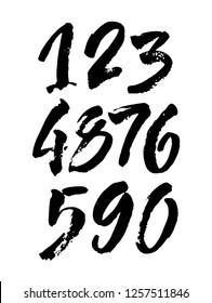 vector set of calligraphic acrylic or ink numbers. ABC for your design, brush lettering on a black background