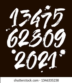 vector set of calligraphic acrylic or ink numbers. ABC for your design, brush lettering on a black background