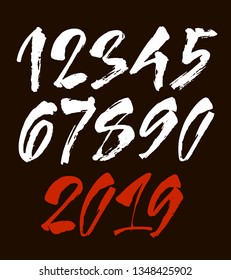 vector set of calligraphic acrylic or ink numbers. ABC for your design, brush lettering on a black background