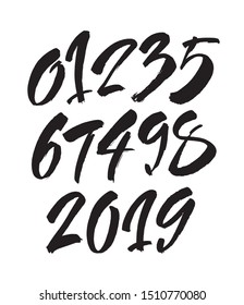 vector set of calligraphic acrylic or ink numbers. ABC for your design, brush lettering on a white background