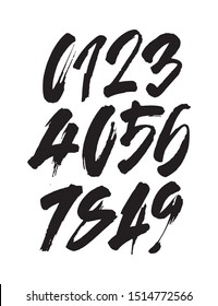 vector set of calligraphic acrylic or ink numbers. ABC for your design, brush lettering on a white background