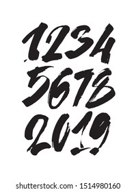 vector set of calligraphic acrylic or ink numbers. ABC for your design, brush lettering on a white background