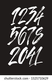 vector set of calligraphic acrylic or ink numbers. ABC for your design, brush lettering on a black background
