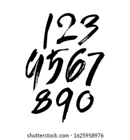 vector set of calligraphic acrylic or ink numbers. ABC for your design, brush lettering on a white background