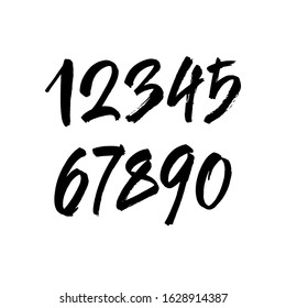 vector set of calligraphic acrylic or ink numbers. ABC for your design, brush lettering on a white background