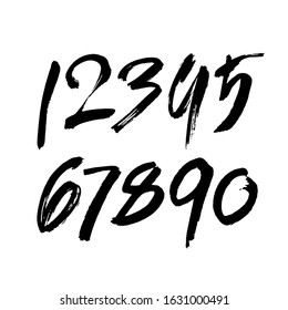 vector set of calligraphic acrylic or ink numbers. Brush lettering on a white background