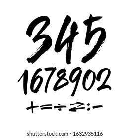 vector set of calligraphic acrylic or ink numbers. ABC for your design, brush lettering on a white background