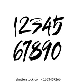 vector set of calligraphic acrylic or ink numbers. ABC for your design, brush lettering on a white background