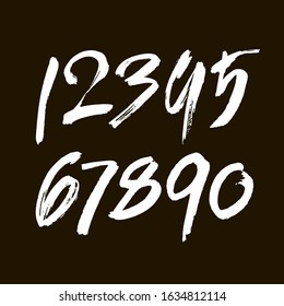 vector set of calligraphic acrylic or ink numbers. ABC for your design, brush lettering on a black background