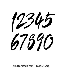 conjunto vetorial de números caligráficos acrílicos ou de tinta. ABC para seu design, letras de pincel em um fundo branco