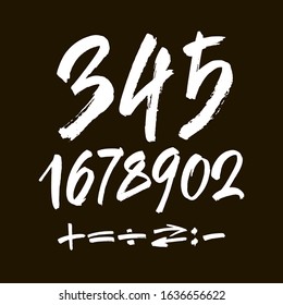 vector set of calligraphic acrylic or ink numbers. ABC for your design, brush lettering on a black background