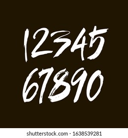 vector set of calligraphic acrylic or ink numbers. ABC for your design, brush lettering on a black background