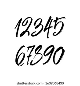 vector set of calligraphic acrylic or ink numbers. ABC for your design, brush lettering on a white background