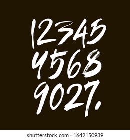 vector set of calligraphic acrylic or ink numbers. ABC for your design, brush lettering on a black background