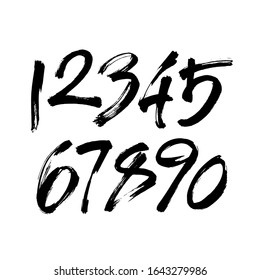 vector set of calligraphic acrylic or ink numbers. ABC for your design, brush lettering on a white background