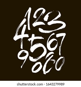 vector set of calligraphic acrylic or ink numbers. ABC for your design, brush lettering on a black background