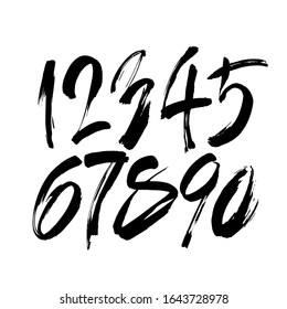 vector set of calligraphic acrylic or ink numbers. ABC for your design, brush lettering on a white background