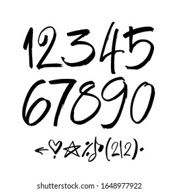 vector set of calligraphic acrylic or ink numbers. ABC for your design, brush lettering on a white background