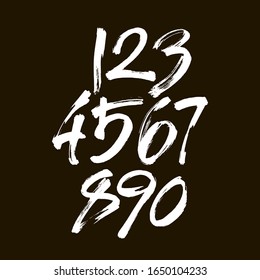 vector set of calligraphic acrylic or ink numbers. ABC for your design, brush lettering on a black background