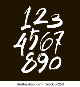 vector set of calligraphic acrylic or ink numbers. Brush numering on a black background