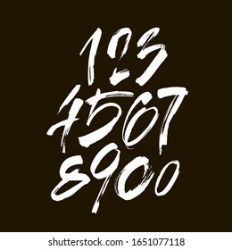 vector set of calligraphic acrylic or ink numbers. ABC for your design, brush lettering on a black background