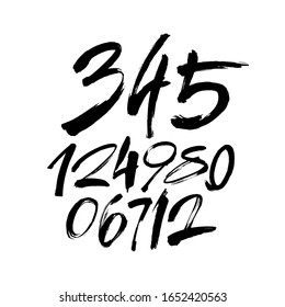 vector set of calligraphic acrylic or ink numbers. ABC for your design, brush lettering on a white background