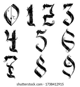 Vector set of calligraphic acrylic or ink numbers.