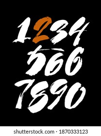 conjunto vectorial de números de acrílico caligráfico o de tinta. ABC para tu diseño, letras de pincel en fondo negro