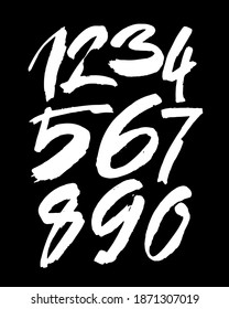 vector set of calligraphic acrylic or ink numbers. ABC for your design, brush lettering on a black background