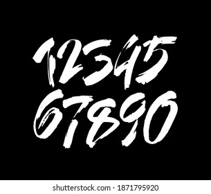 vector set of calligraphic acrylic or ink numbers. ABC for your design, brush lettering on a black background