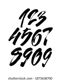 vector set of calligraphic acrylic or ink numbers. ABC for your design, brush lettering on a white background