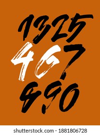 vector set of calligraphic acrylic or ink numbers. ABC for your design, brush lettering on a orange background